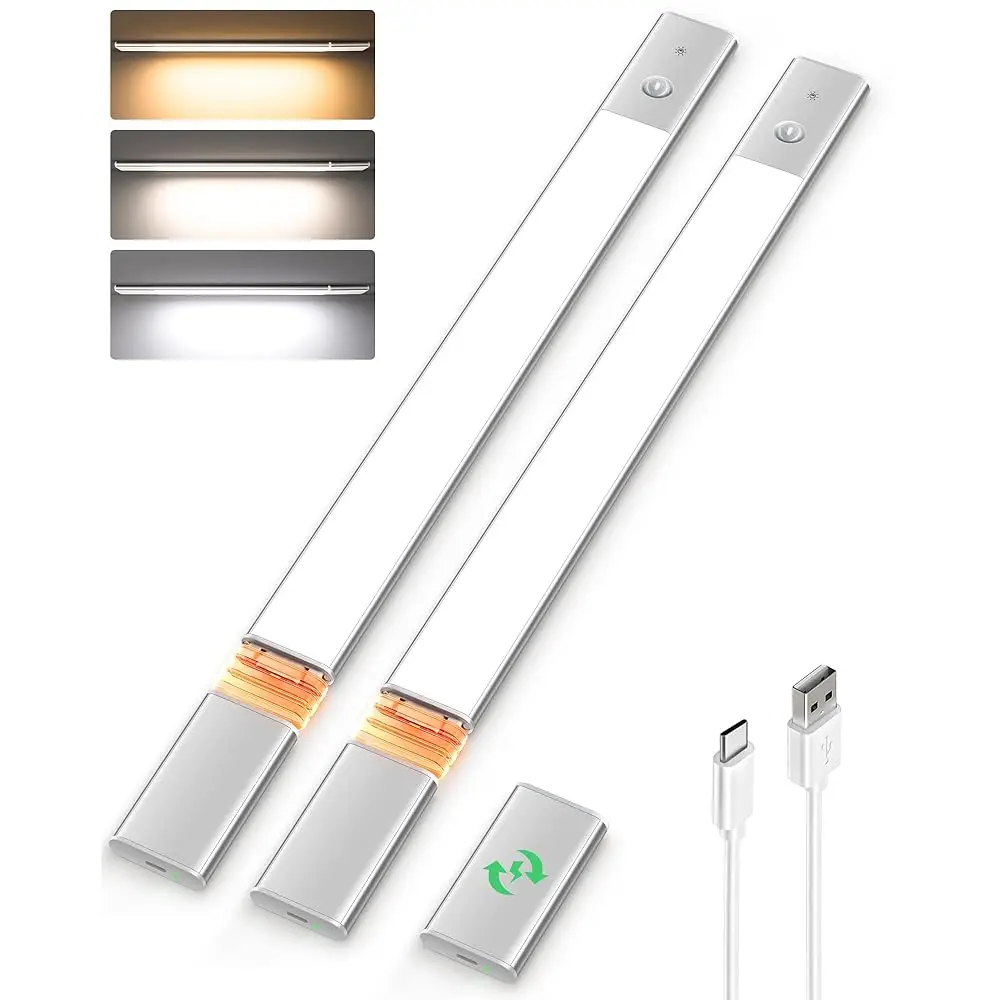 

Under Cabinet Lighting, 2-Pa Motion Sensor Lights With 3 Detachable Batteries, 76 Led Dimmable Closet Lights, 3 Color Temps,
