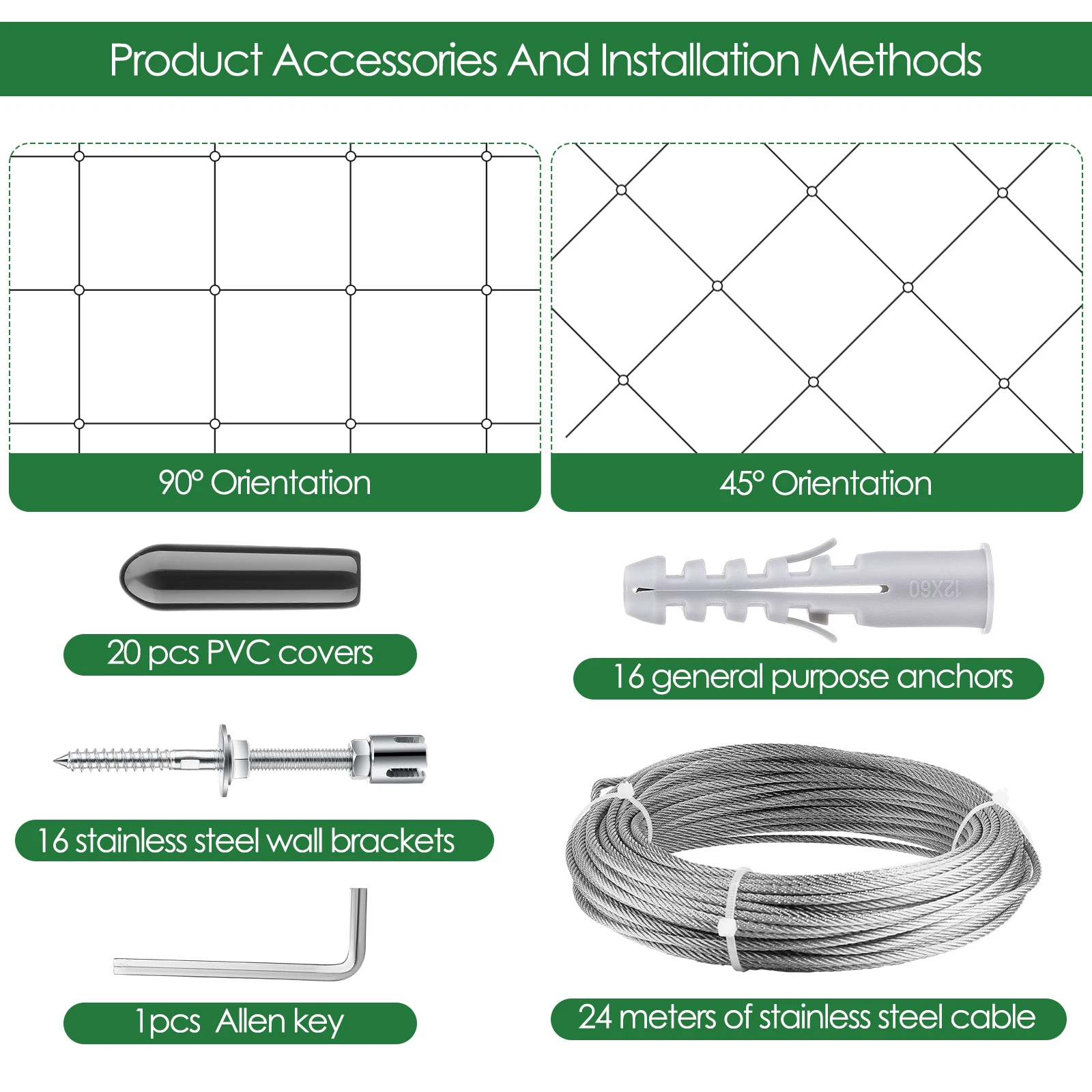 16/24M Stainless Steel Trellis For Climbing Plants With Wall Brackets And Diameter 3mm Steel Cable Climbing Plant Bracket