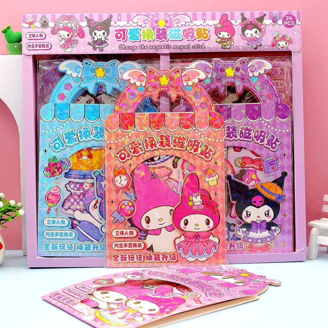 

MINISO Sanrio Hello Kitty 3D Sticker Magnetic attraction Set Cinnamoroll Kuromi Stationery Sticker Gift Box Birthday Gift