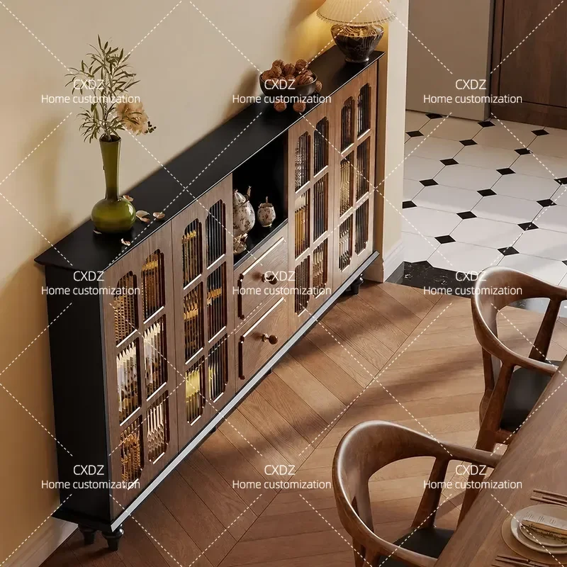 Ultra Thin Solid Wood Sideboard Wall Mounted Storage Cabinet Narrow Dining Room Decorative Low Console Table Integrated