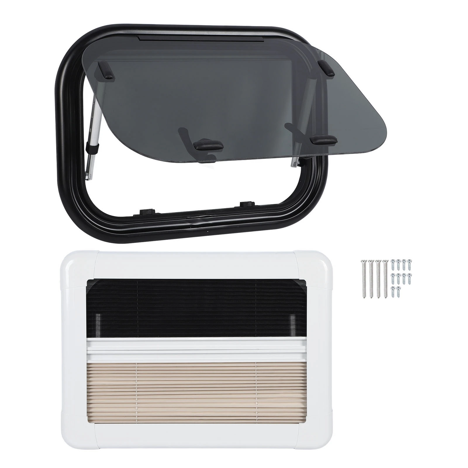 

RV Window UV Proof Anti Oxidation Push Out Waterproof Stable Support Window with Sunshade Curtain for Campers Caravan Trailer
