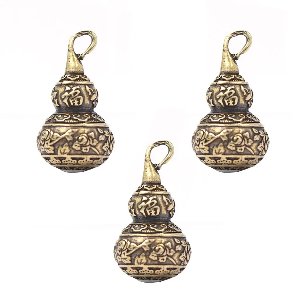 

3Pcs Copper Keychain Brass Gourd Pendant Retro Design DIY Necklace Bracelet Ornament Charm for Car Key Backpack Gift