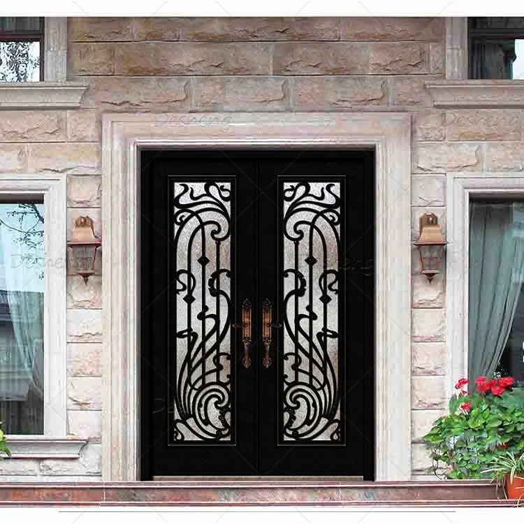 

High Quality Home Improvement Entrance Entry Door Double Open Wrought Iron French Doors