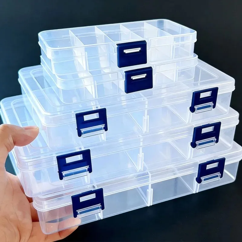 Transparent Rectangle Organizer Box with Slots Diy Jewelry Earrings Beads Storage Container Case Clear Accessory Stackable Boxes