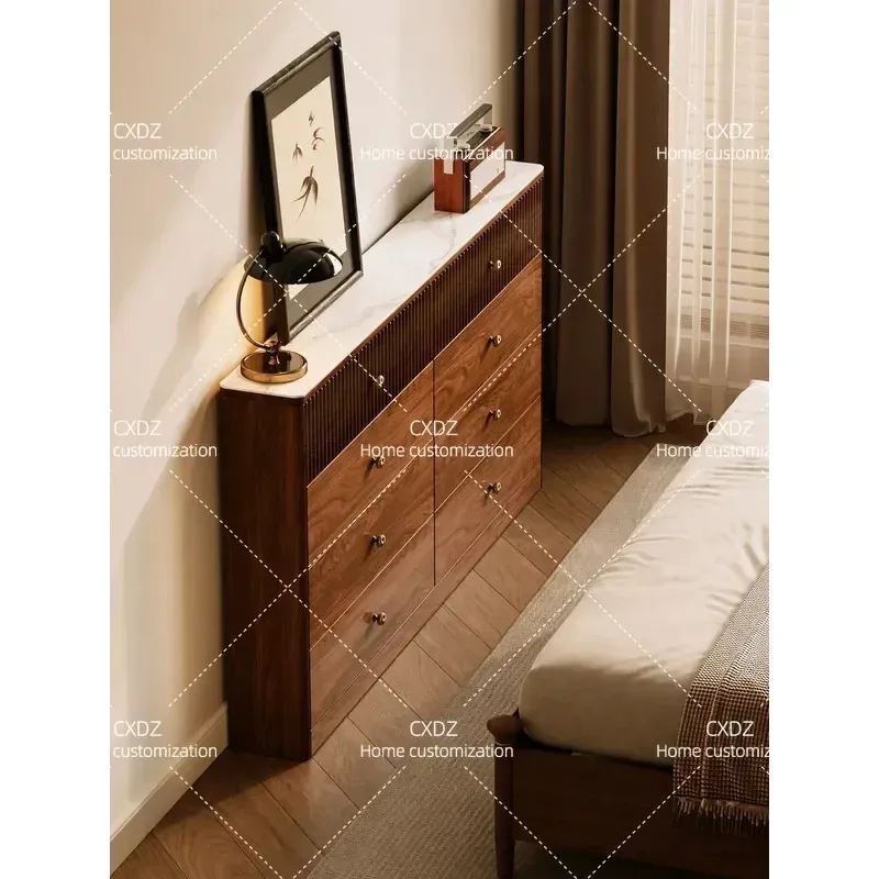 Solid wood eight-bucket cabinet, bedroom bedside cabinet, ultra-thin medieval style storage cabinet, multi-layer floor 30cm