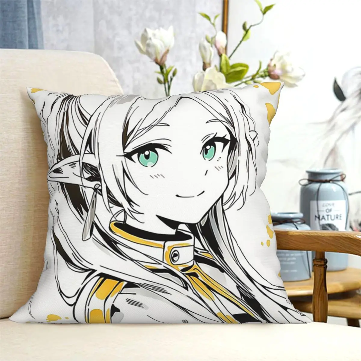 Frieren Beyond Journey's End Anime Square Pillowcase Cushion Cover Pillow Case Throw Pillow Cover for Home Bedroom Car