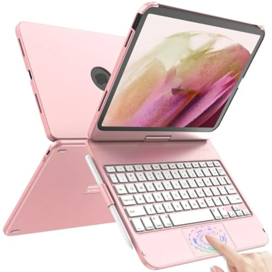 

TQQ Touch for iPad 11th 10th Gen Case with Keyboard Pink 360 Rotatable Thin Light Multi-Touch Trackpad 11 2025 10.9 2022