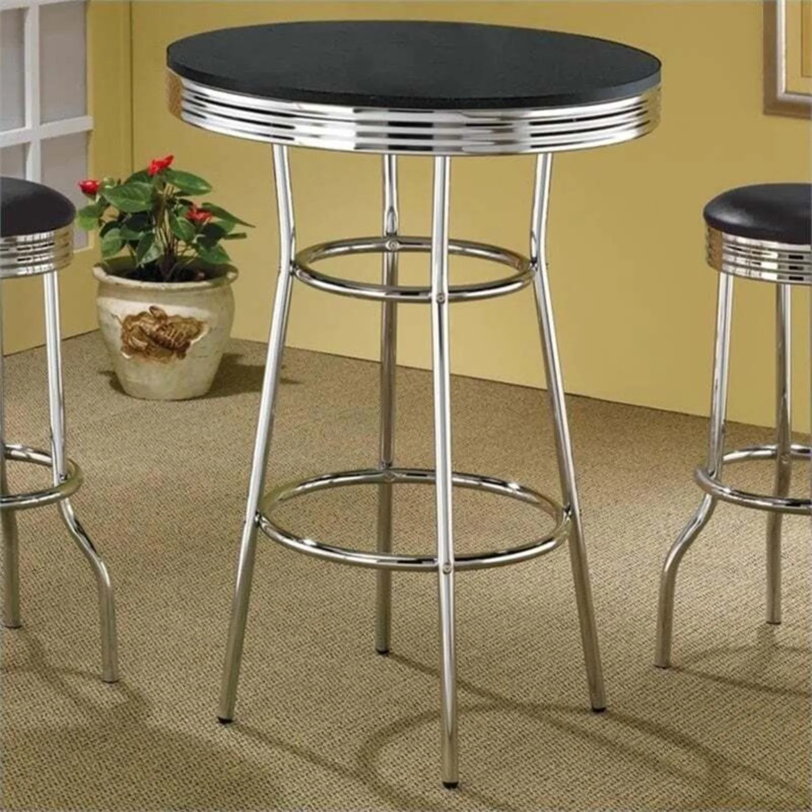 

30" Round Metal Pub Table with Lacquer Tabletop in Black United States