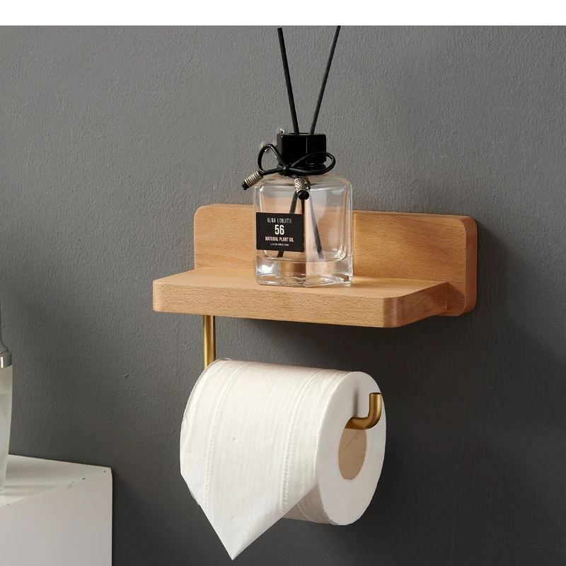 

Beech Wooden Paper Towel Holders Wall Mounted Napkin Tissue Racks Modern Home Roll Bathroom Shelves