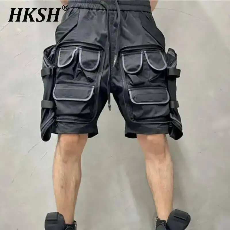 

HKSH American Vintage Shorts Men's Tide Tactical Dark Large Pockets Spliced Knee Length Pants Fashion Loose Casual Capris HK1153
