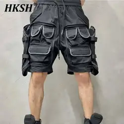 HKSH American Vintage Shorts Men's Tide Tactical Dark Large Pockets Spliced Knee Length Pants Fashion Loose Casual Capris HK1153