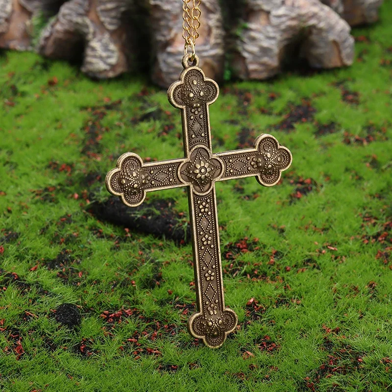 Retro Pattern Christian Jesus Cross Pendant Necklace for Men Women\\\'s Retro Prayer Faith Amulet Jewelry