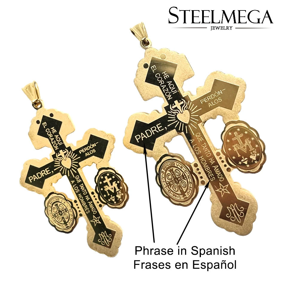 STEELMEGA Stainless Steel Catholic Pendant, Holy Cross of Forgiveness, Pardon Crucifix