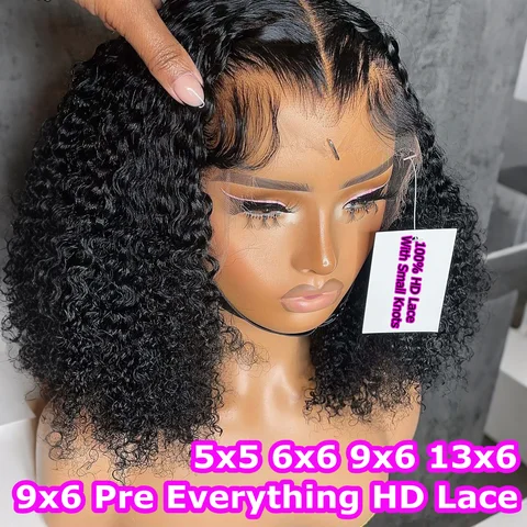 9x6 Invisiable HD Lace Ultra Fitted Bob Wig Curly Deep Wave 13x6 Lace Frontal Short Human Hair Wig PrePlucked For Black Women