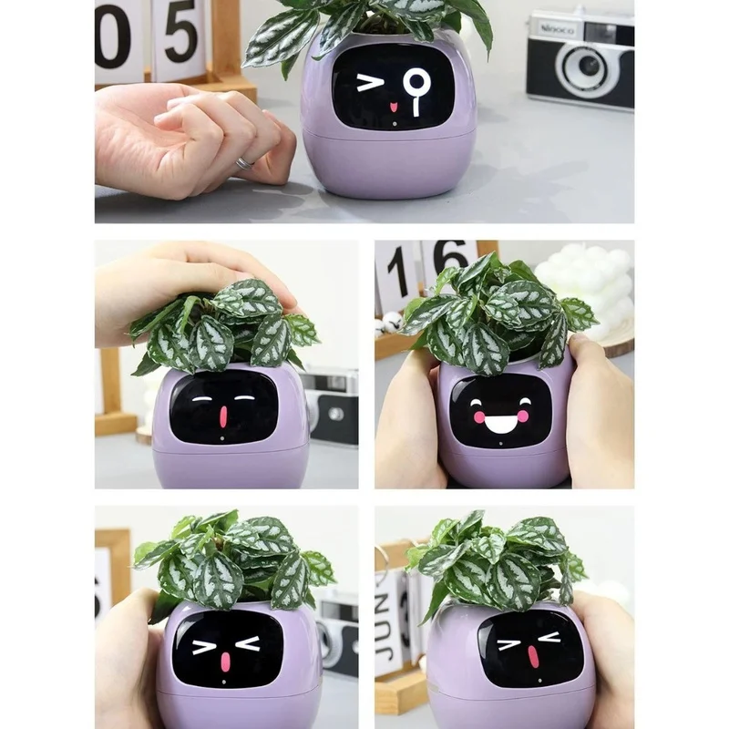 

Умный цветочный горшок Mood Smart: электронный робот-питомец в горшке, настольный декор, управление через приложение, беспроводная зарядка, теплый ночник, игрушка-растение