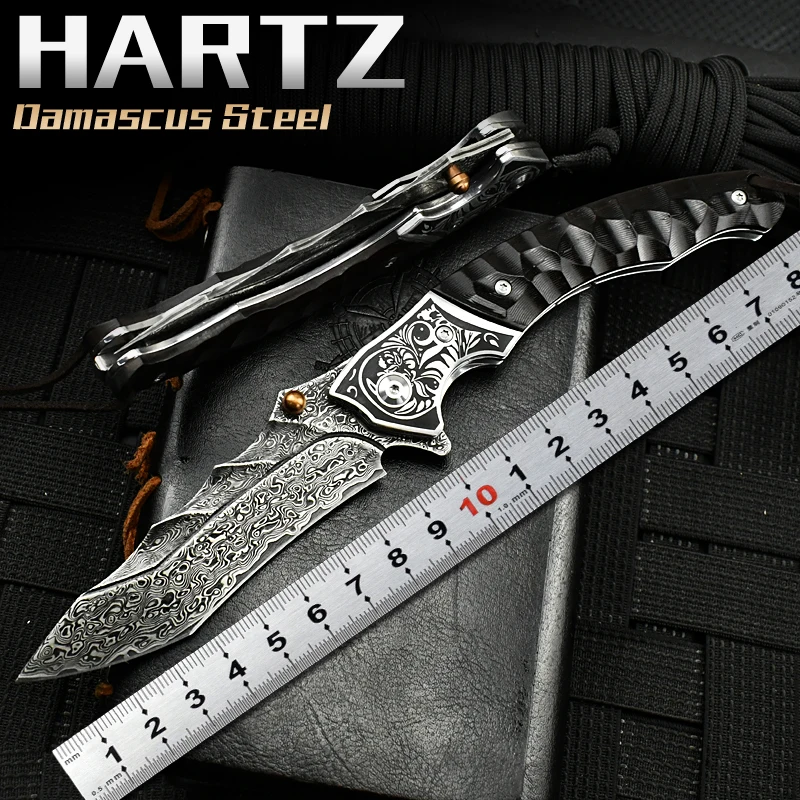 outdoor knife damascus steel collectable high class  camping knife high hardness professional survival folding knife tactical