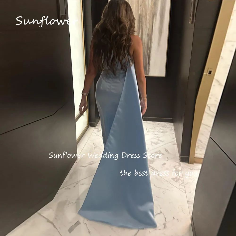 Sunflower Simple Blue Strapless Mermaid Formal Evening Dress Saudi Arabia 2024 Slim Backless Satin Floor-Length Prom Dress