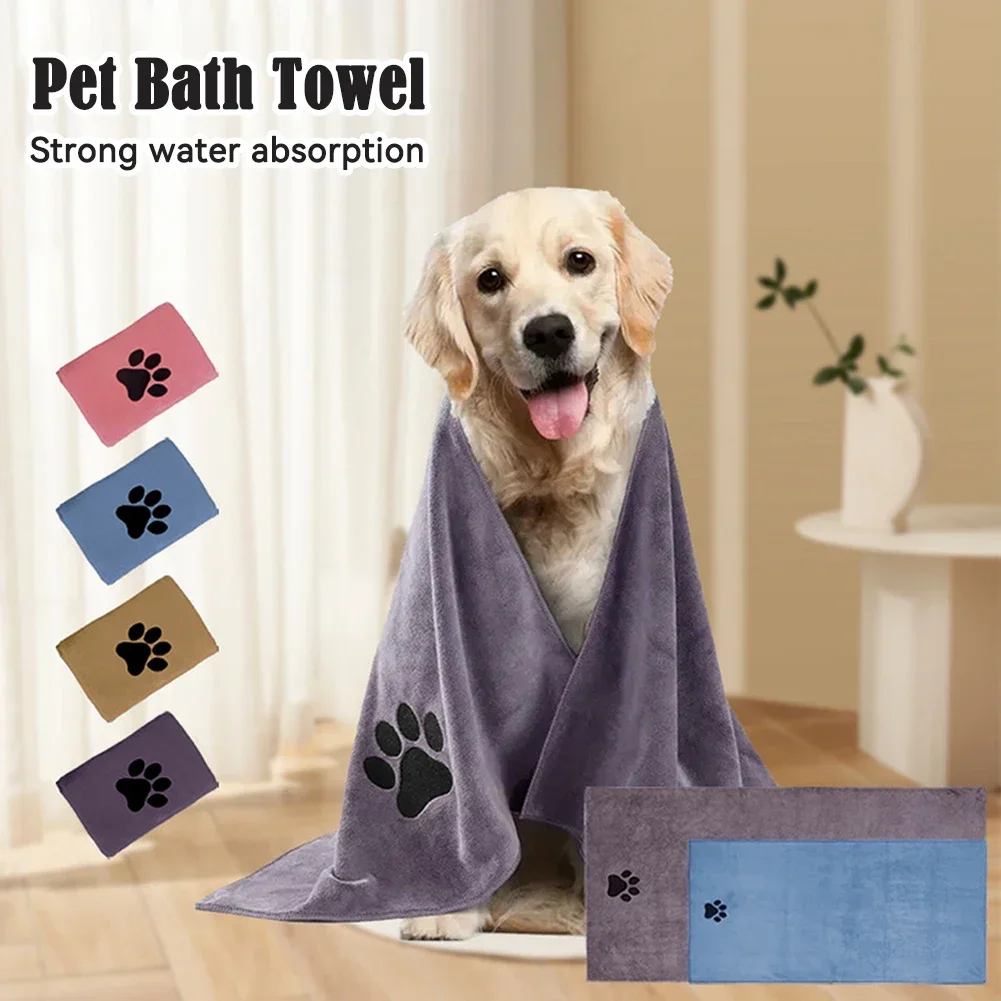 50*100cm Microfiber Pet Bath Towel Embroidered Super Soft Absorbent Cat for Dogs Grooming Supplies