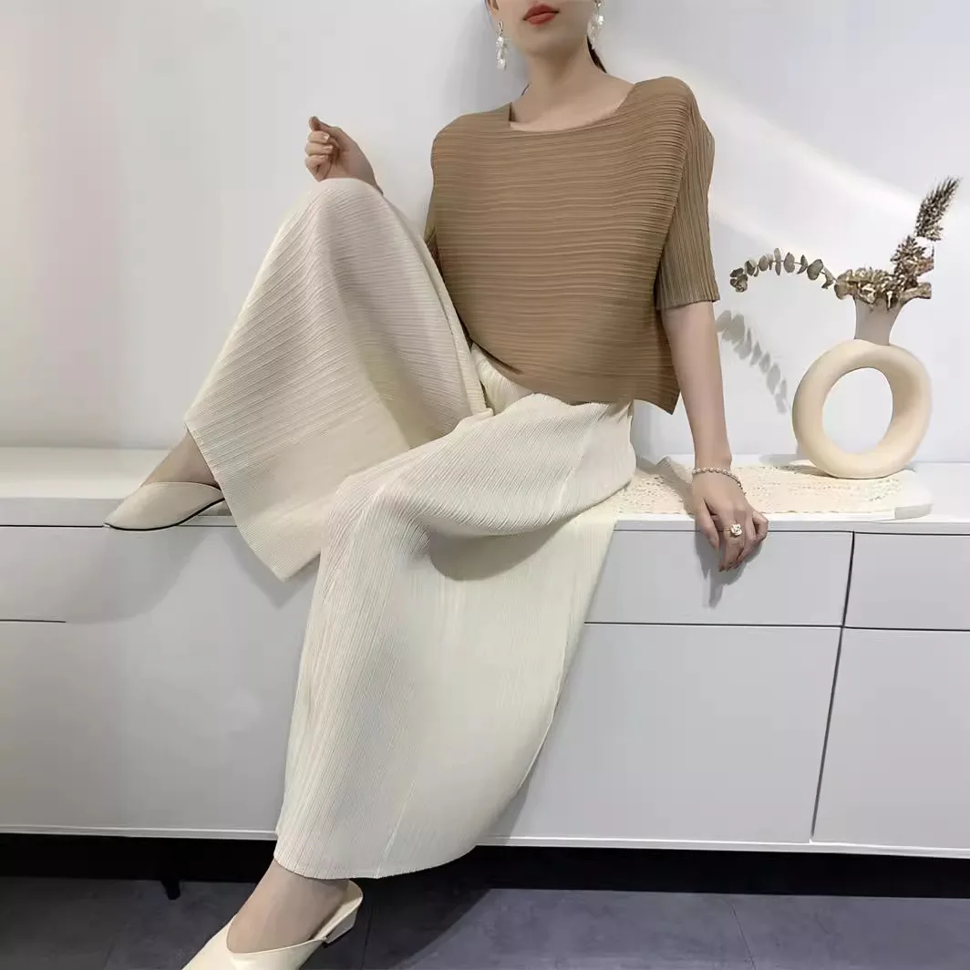 

2025 New Pleated Casual Wide-leg Flared Trousers for Women Spring Summer High Waist Elegant Solid Female Loose Pants Sweatpants
