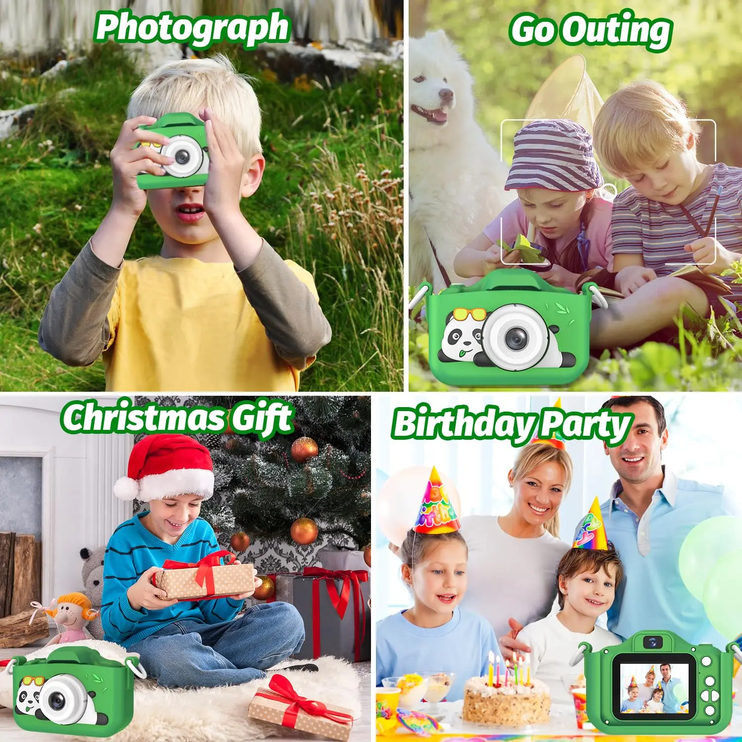 Kids Mini Camera Cartoon Panda Toys for Girls Boys Birthday Gifts 1080P HD 2inch Screen With 32G SD Card Record Life Camera