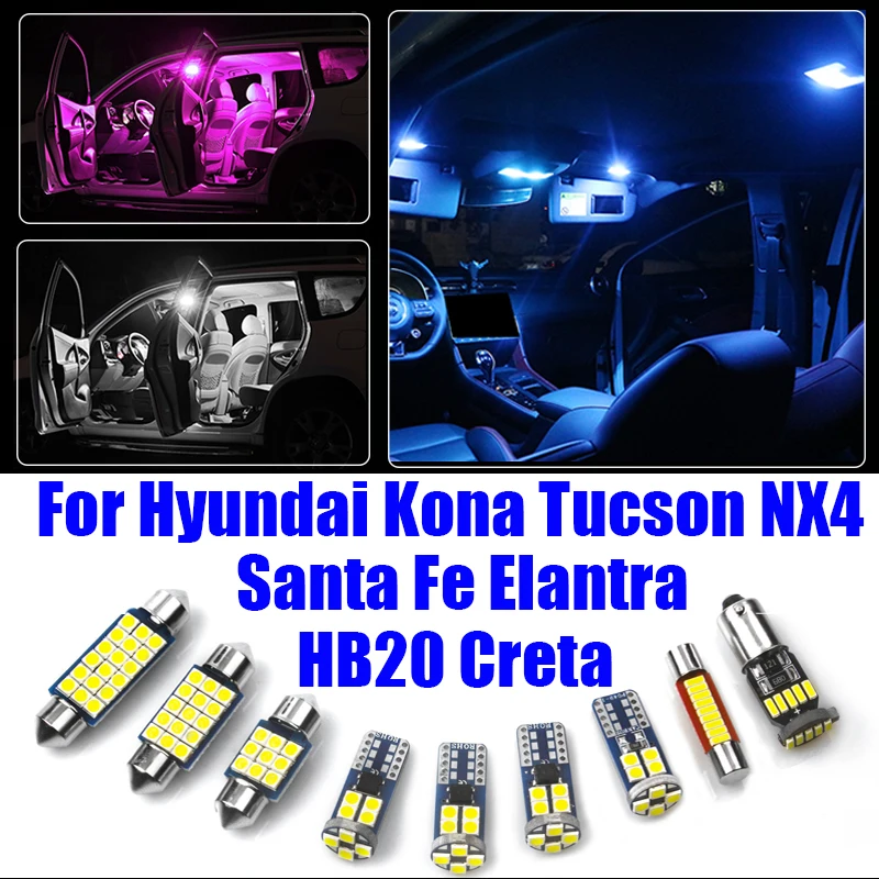 

Для Hyundai Kona Tucson NX4 Santa Fe Creta Elantra HB20 2018 2019 2020 2021 2022 2023 2024 автомобильные светодиодные внутренние фонари аксессуары