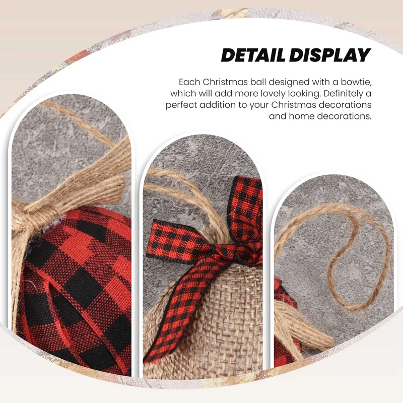 زخرفة شجرة عيد الميلاد، 12 قطعة 2-1/2 بوصة أحمر أسود تحقق خياطة الخيش زينة عيد الميلاد