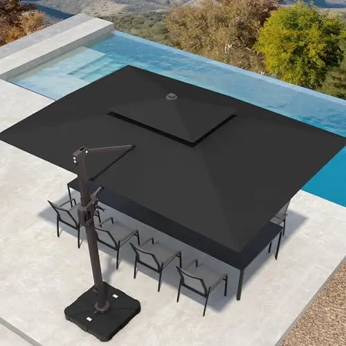 HANYI 10X13FT Large Rectangle Offset Cantilever Parasol Patio Umbrellas With 360-degree Rotation For Pool Garden Deck