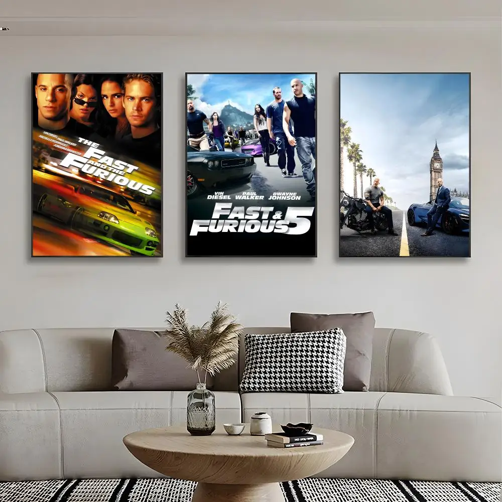 Action Movie F-Fast And Furious Poster Frameless Wall Art Print, Peel-and-Stick Removable