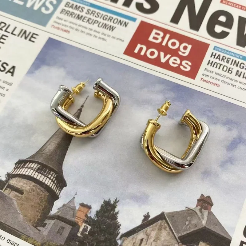 

Retro European And American Metal Earrings for Women High-End Square Twisted Color Collision Daily Accessory Ear Jewelry