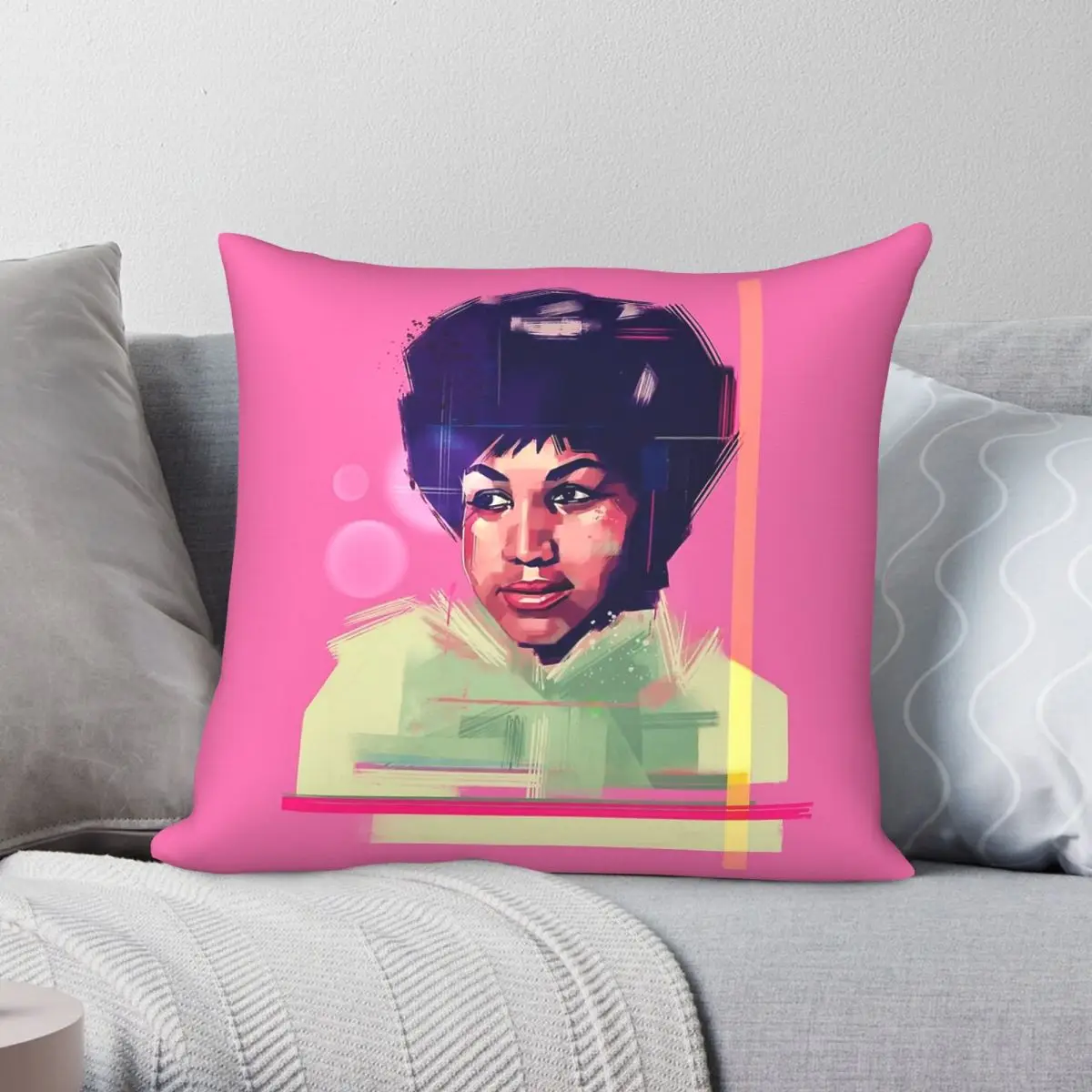 Funda de almohada cuadrada Aretha Franklin Queen Of Soul, funda de almohada decorativa con cremallera y estampado de terciopelo y lino de poliéster, funda de cojín para cama de 18 pulgadas