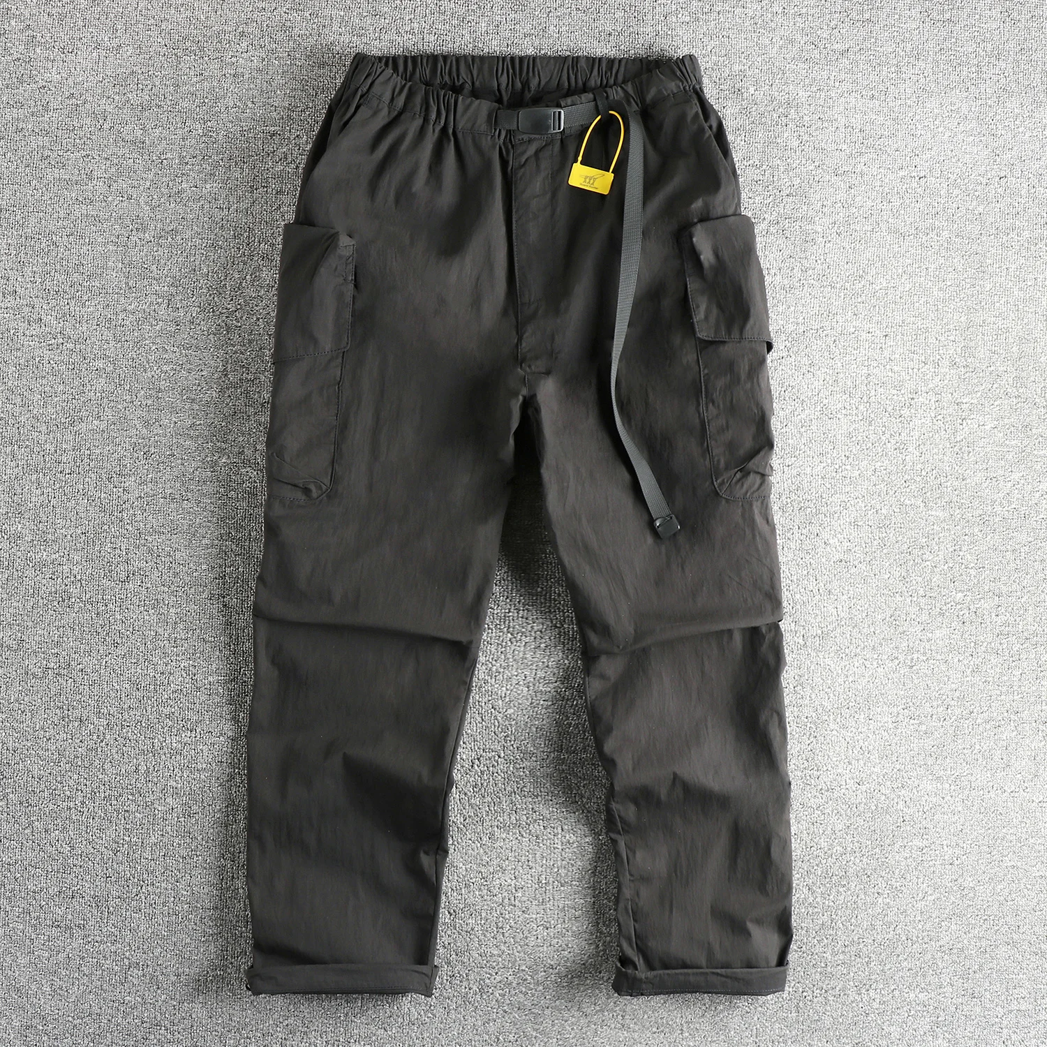 2025 Spring New American Retro Woven Cargo Pants Men's Simple Mountain Outdoor Multi Pocket Loose Straight Casual Trousers