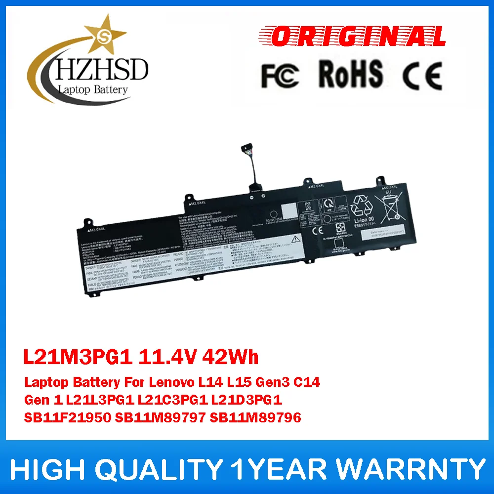 

L21M3PG1 11.4V 42Wh Laptop Battery For Lenovo L14 L15 Gen3 C14 Gen 1 L21L3PG1 L21C3PG1 L21D3PG1 SB11F21950 SB11M89797 SB11M89796