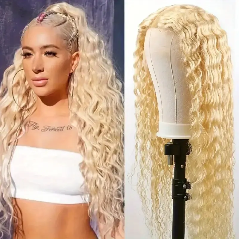 150 Density 613 Blonde 13x6 Lace Frontal Wig Blonde 13x4 Lace Front 40 Inch Deep Wave Glueless Curly  Human Hair Wig