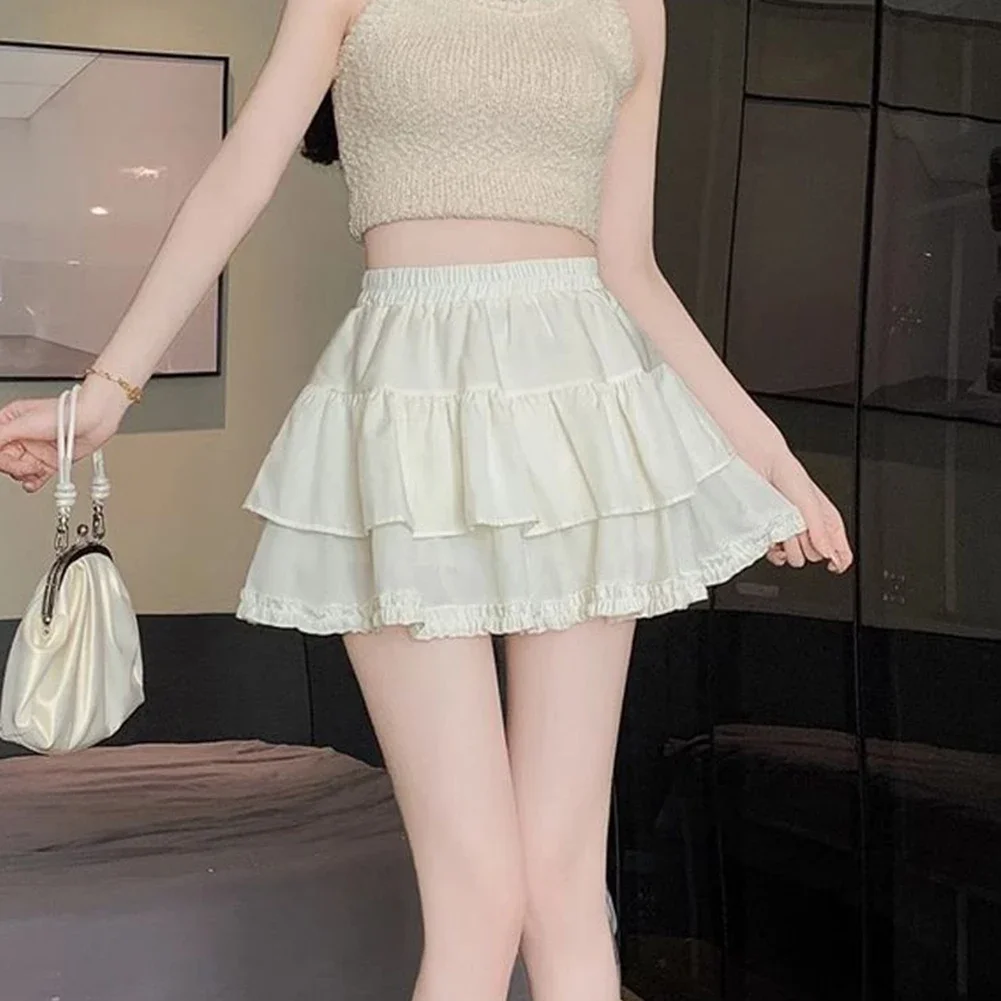 

Cute High Waist Skirt Leisure High Waist A Line Apricot Ruffle Mini Skirt Casual Style Clothing Female Fashion Skirt