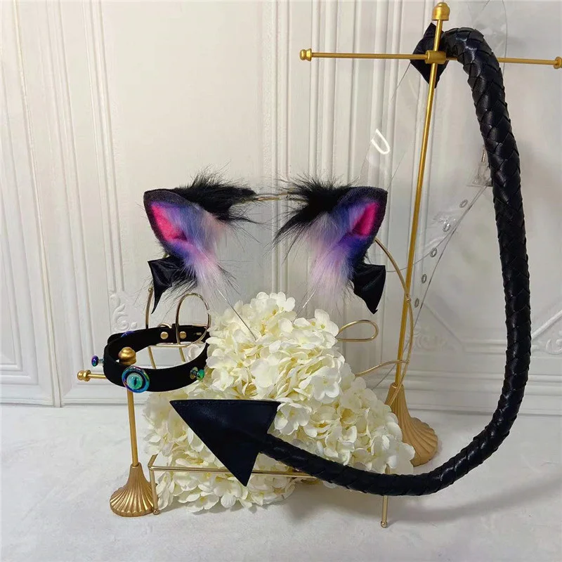 

Devil Cat Fox Ears Hairhoop Wings Eyes Tail Earrings Necklace Simulation Animal Wolf Cosplay Headwear Costume Accessories