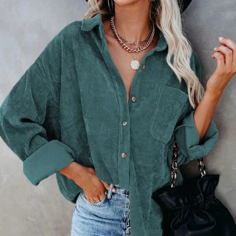 

2025 зимняя одежда, женская вельветовая повседневная рубашка с длинным рукавом на пуговицах, женское пальто, модная рубашка, свободное удобное пальто, женское