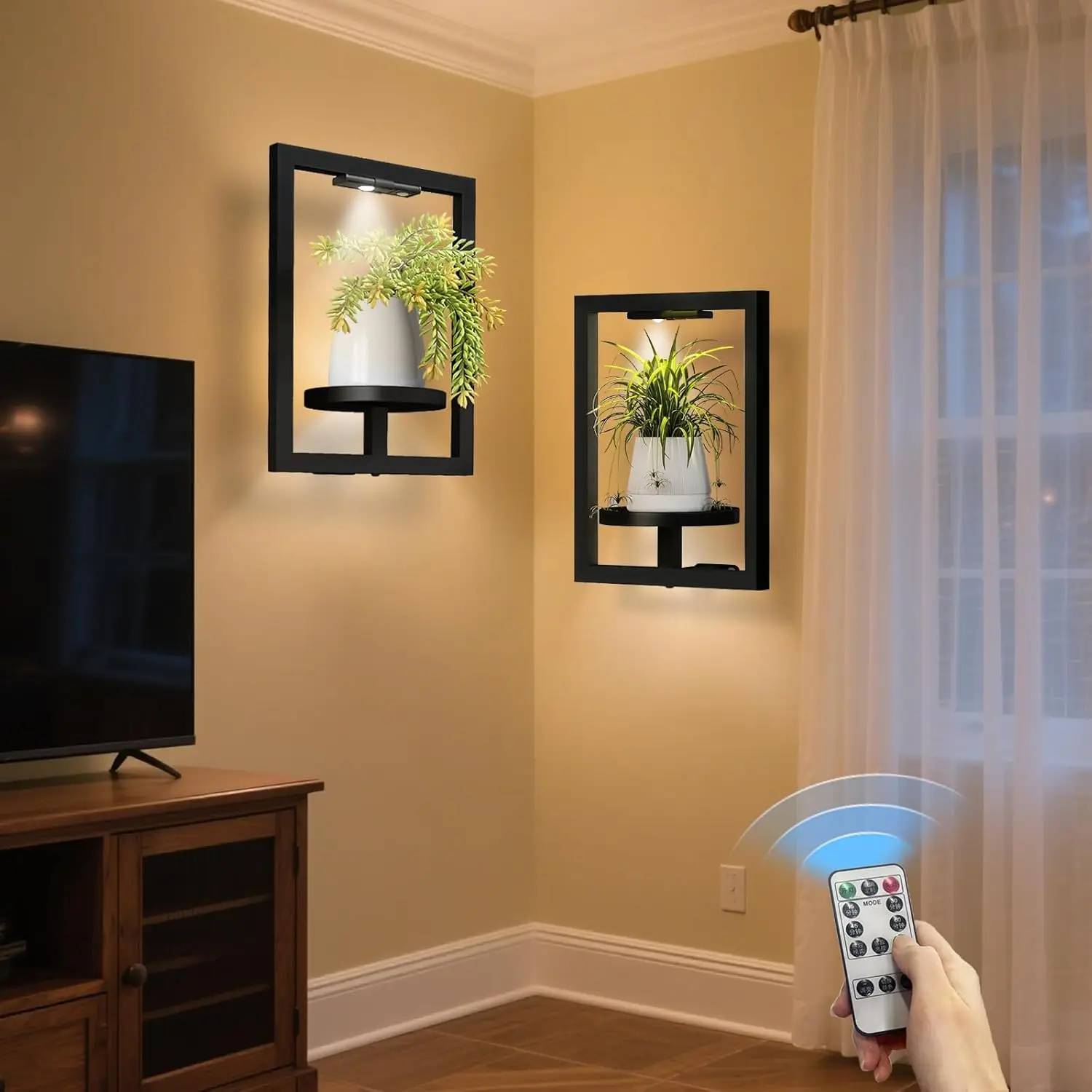 

Набор из 2 металлических подставок для растений на окно с подсветкой, современные плавающие полки для дома и улицы, для патио, балкона, сада, гостиной, спальни