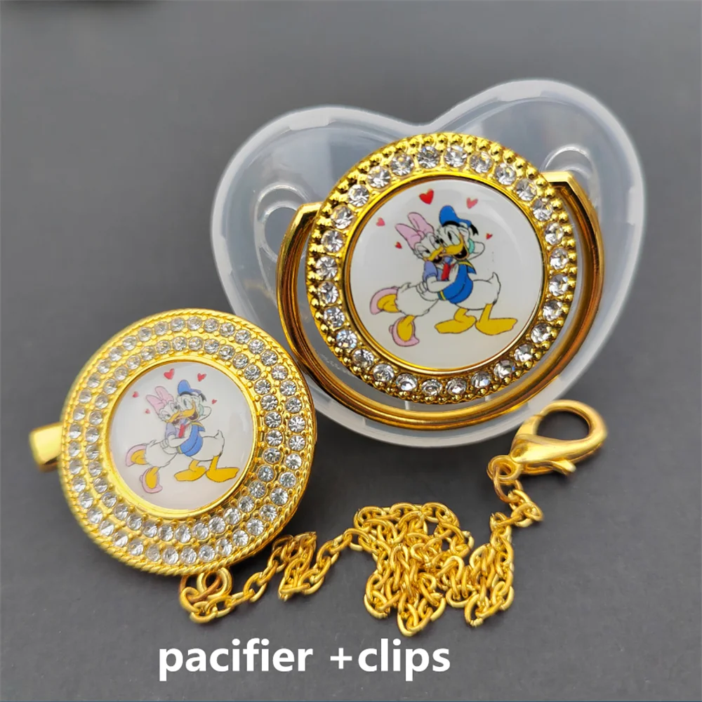 Disney Baby Feeding Items BPA Free Silicone Teethers and Pacifier Holder Clips Donald Duck Cartoon Inage Chupeteors for Bebes