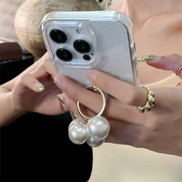 Luxury Pearl Electroplated Ring Holder Clear Phone Case For iPhone 16 15 14 13 12 11 Pro Max Plus X XS Soft Silicone Back Cover