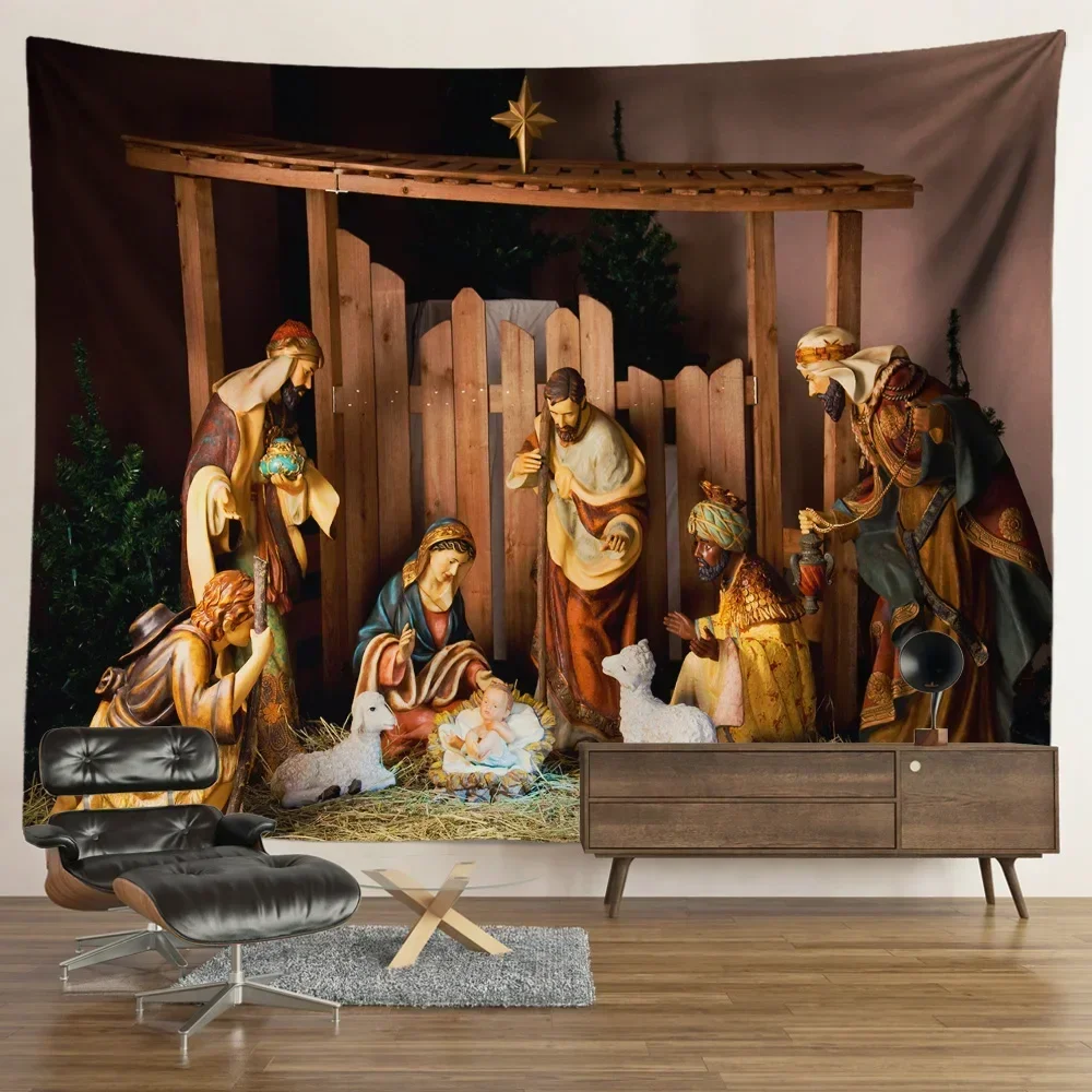 Nativity Hanging Angel Tapestry, Jesus Birth Manger, Barn Wall Hanging, Easter Christmas Decoration, Christ Tapestry, Aesthetic