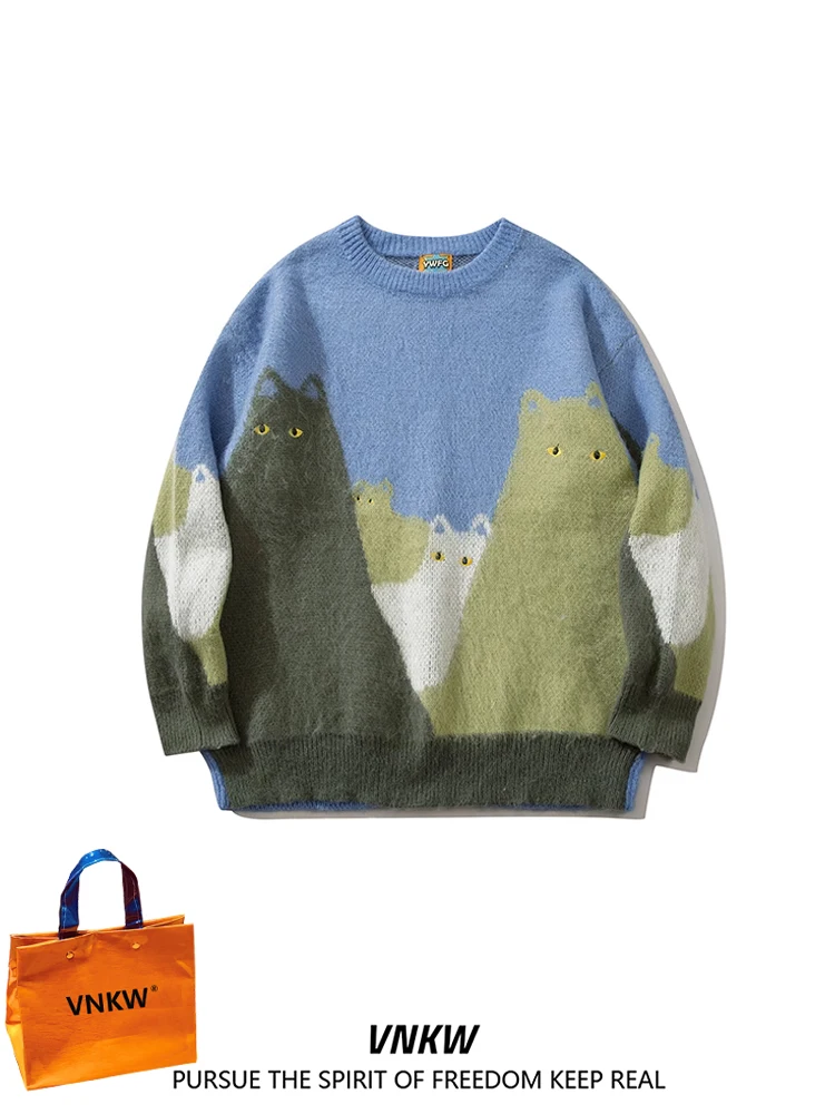 

Зимний винтажный вязаный свитер с узором, мужской, с длинным рукавом, свободный, для пар, верхняя одежда, с круглым вырезом, утепленный, повседневный