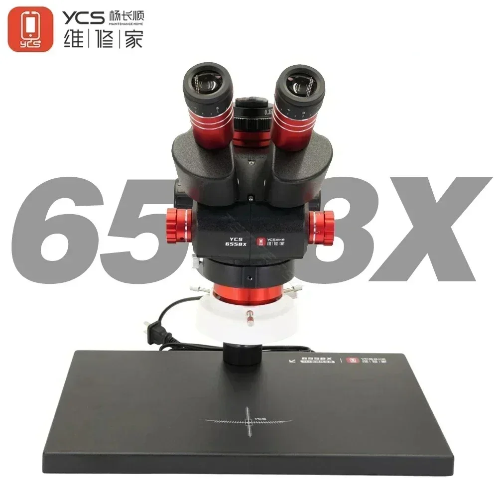 YCS 6558X 6.5-58 Zoom High-definition Trinocular Microscope with Large Base for Mobile Phone PCB Welding Microscope Tool Kit
