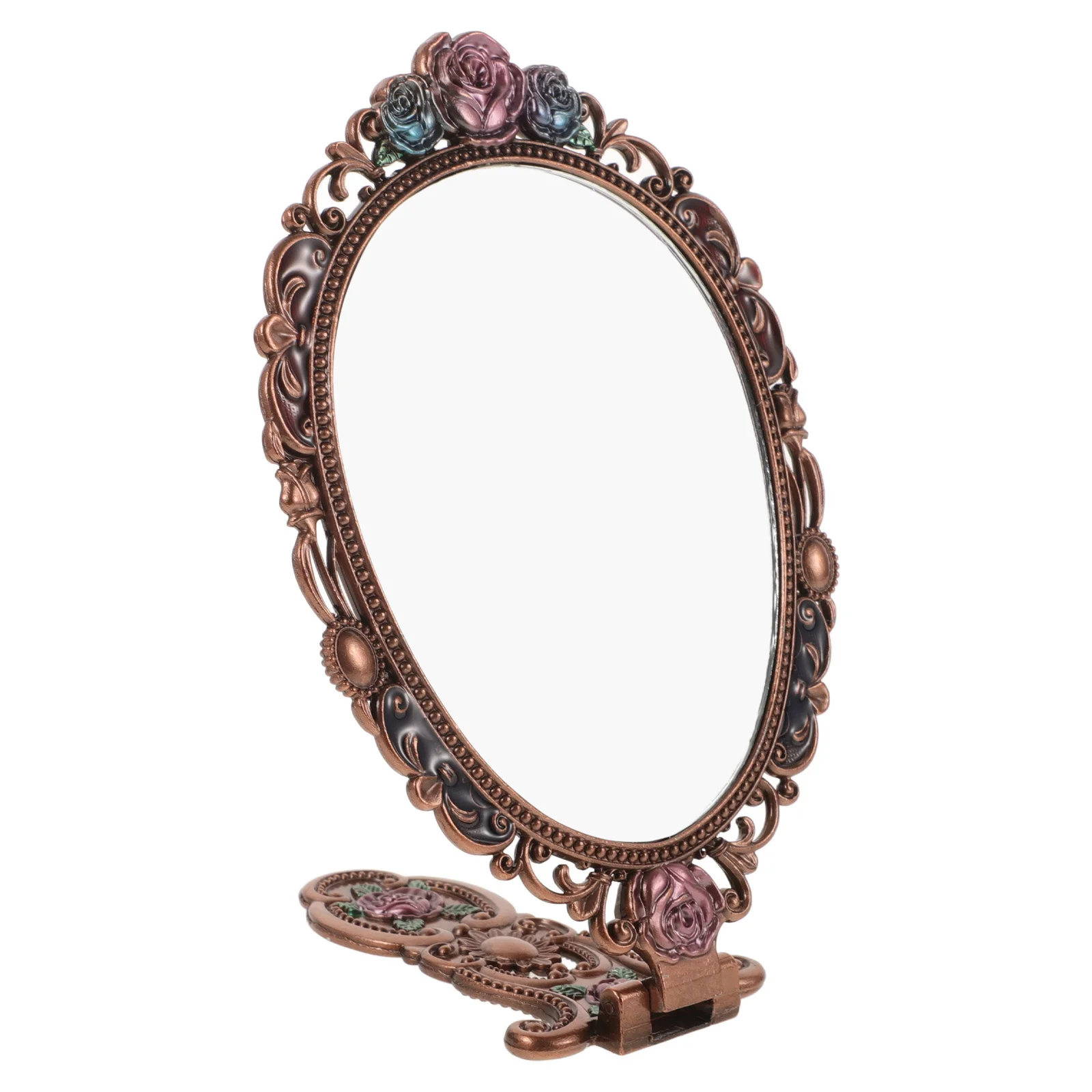 Vintage Makeup Mirror Zinc Alloy Durable Foldable Handle Compact Travel Small Handheld Vanity Mirror Hand Mirrors with Handle