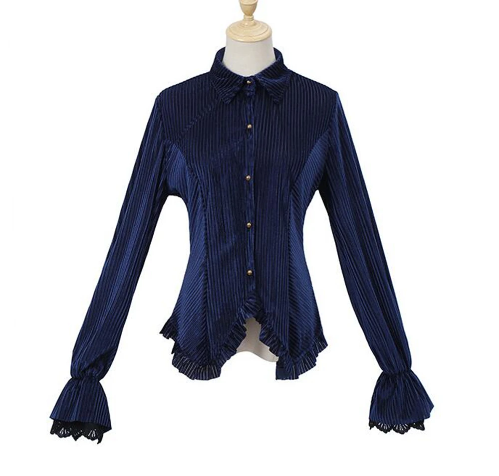 Gothic Vrouwen Gestreepte Blouse Victoriaans Halloween Meisje Shirt