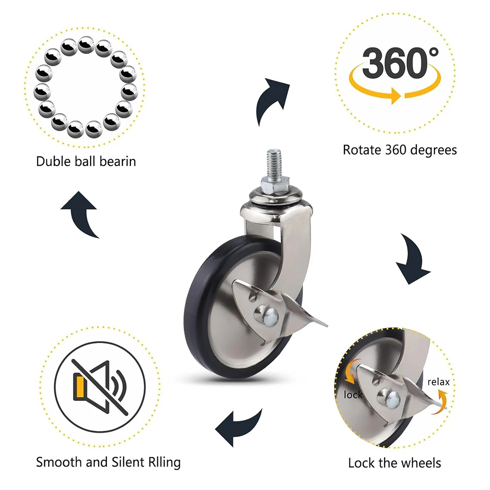 Imagem -04 - Stem Caster Rodas para Hotel e Restaurante Lightpeso Trolley Rodízios Conjunto de Hulha Roscada Capacidade Total de 160lbs 8*15 mm