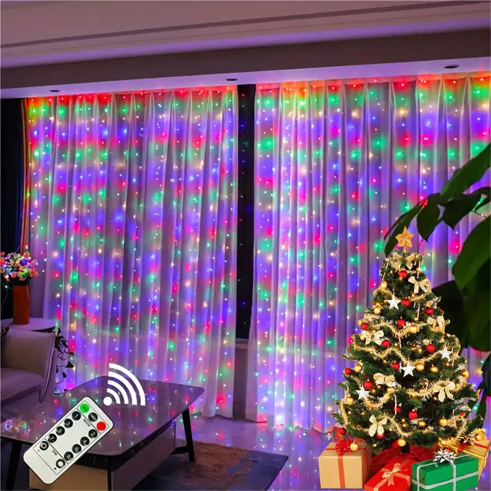 LED Garland Curtain Lights 8 Modes USB Remote Control Fairy Lights String Wedding Christmas Decor for Home Bedroom New Year Lamp