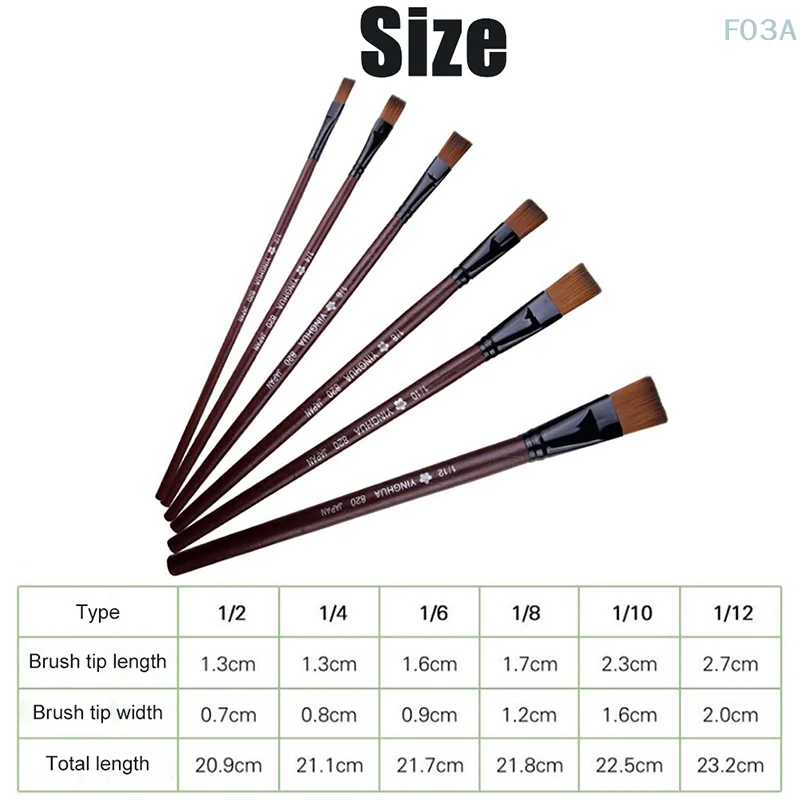 6Pcs/Set Flat Nylon Hair Oil Painting Acrylic Painting Brushes Artist Supplies