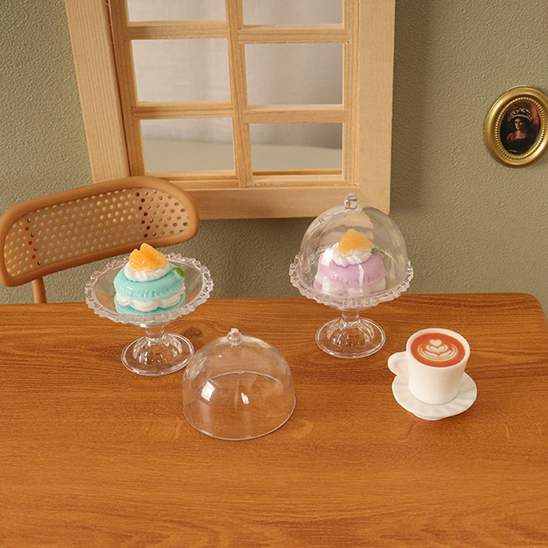 1Set 1:6/1:12 Dollhouse Miniature Fruit Cake W/Transparent Tray Kitchen Food Model Decor Toy Doll House Accessories