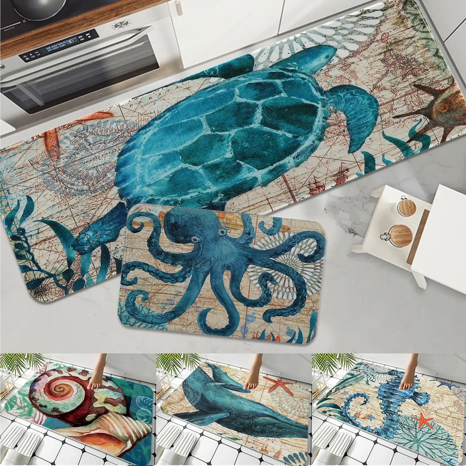 Marine Pattern Entrance Doormats Sea Turtle Octopus Home Bedroom Decorative Living Room Bathroom Rug Anti-Slip Kitchen Carpet