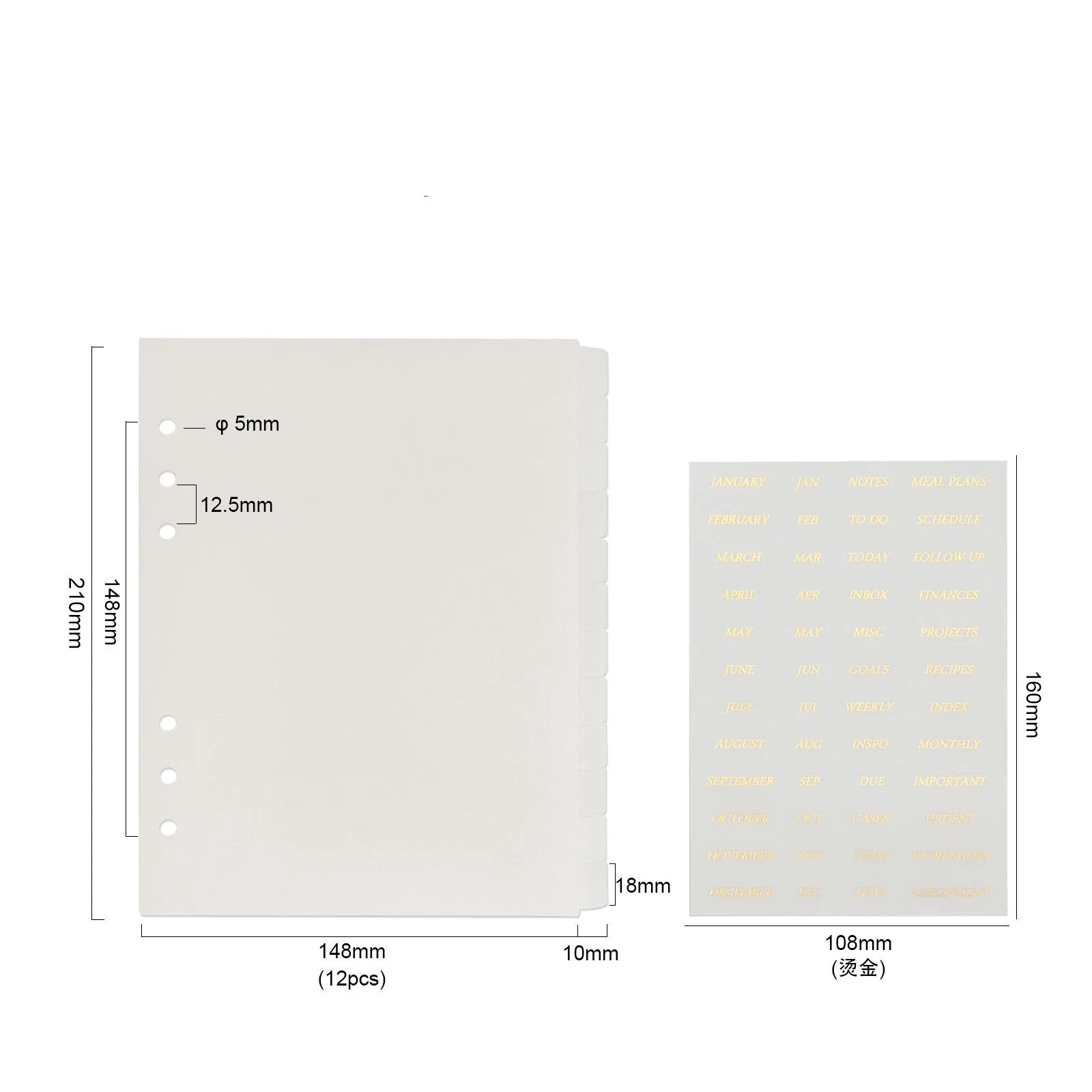 SKYSONIC A5 A6 A7 Spiralbinder-Indextrenner, transparente Seitenteiler, 6 Stück/12 Stück, 6 Löcher, Tafelseiten, englische Aufkleber – Detail 21